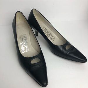 Salvatore Ferragamo Black Leather Pointed Toe Pumps
